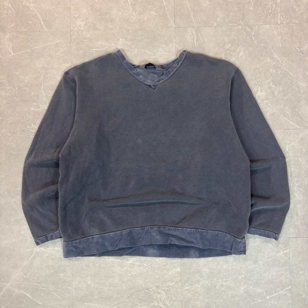 Eddie Bauer Vintage V-Neck Sweatshirt Faded Blue Gray Cotton Blend Pullover S